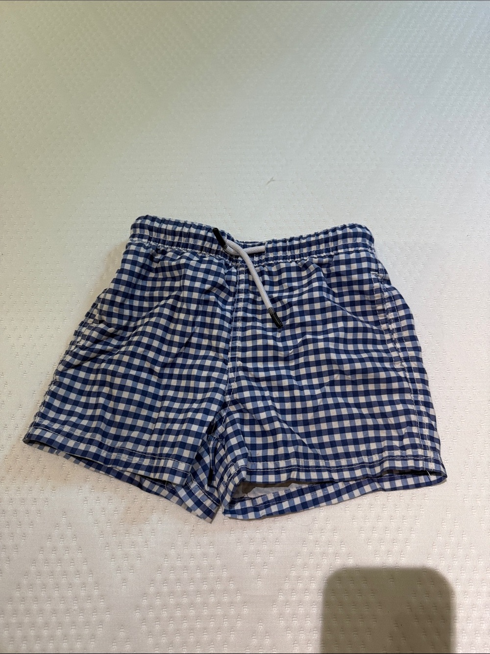 Kids Blue Gingham Swim Trunks